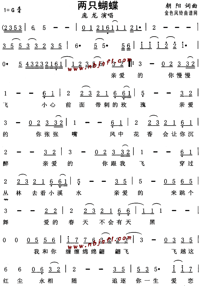 庞龙 《两只蝴蝶》简谱