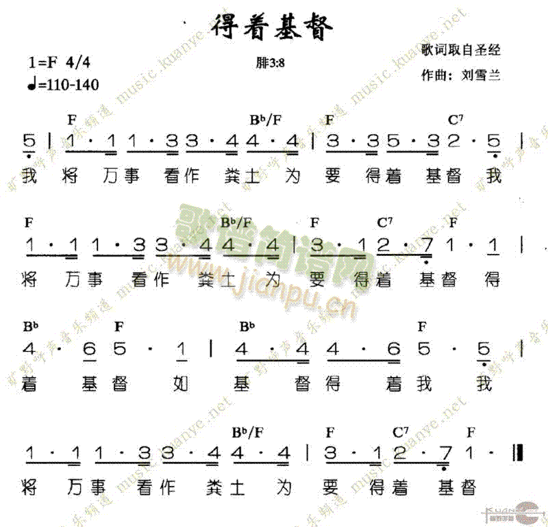 未知 《得着基督》简谱