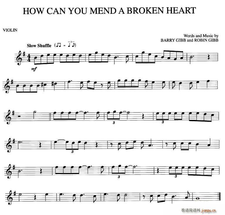 未知 《HOW CAN YOU MEND A BROKEN HEART》简谱