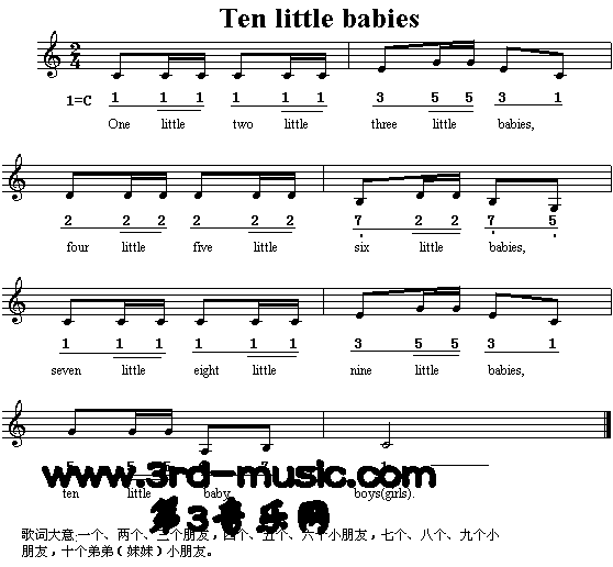 未知 《Ten Little Babies（英文儿童歌）[简谱]》简谱