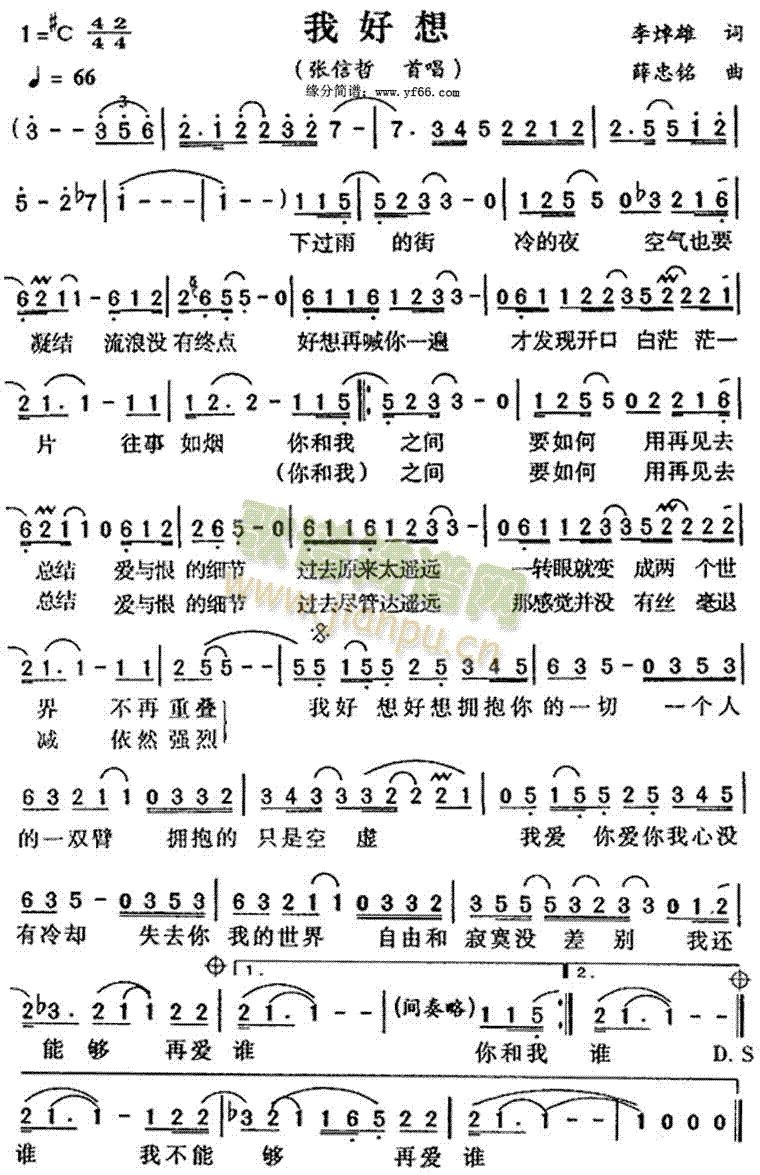 张信哲 《我好想》简谱