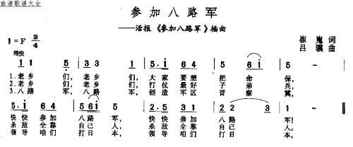 未知 《参加八路军》简谱