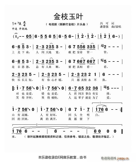 金枝玉叶-潘慧强(电视剧 《新醉打金枝》简谱