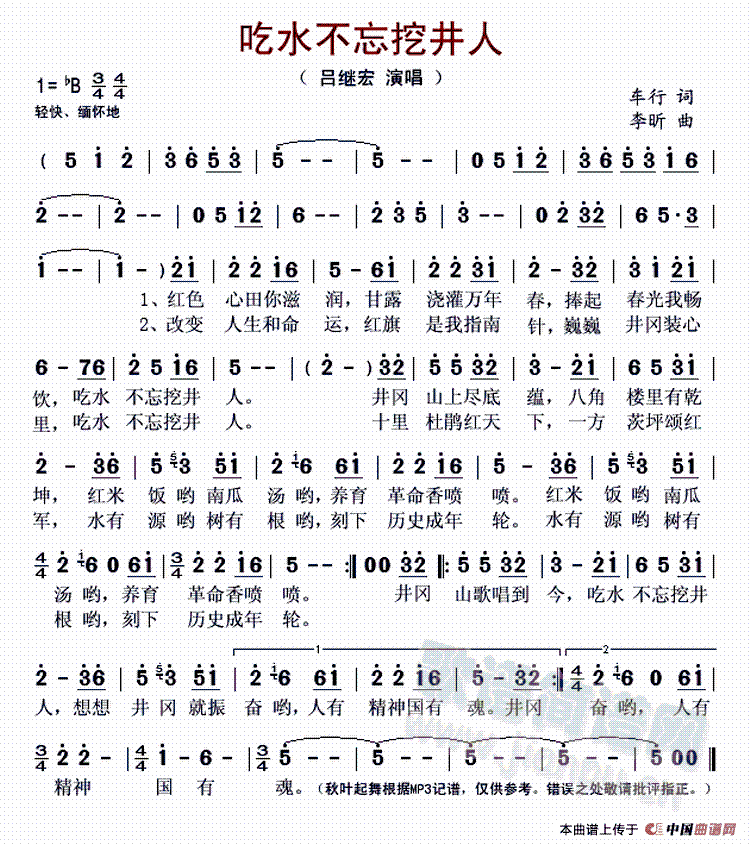 吕继宏 《吃水不忘挖井人 》简谱