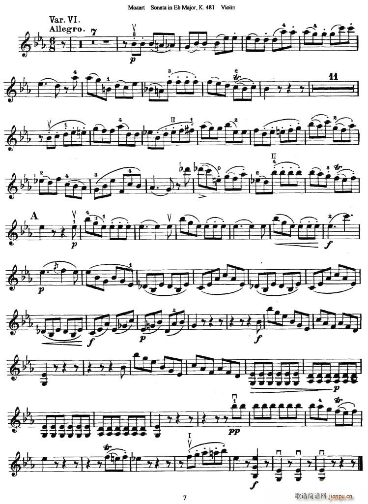 未知 《Sonata in Eb Major K.481》简谱