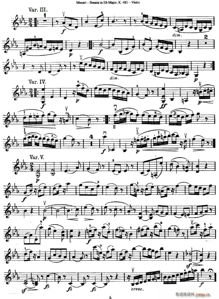 未知 《Sonata in Eb Major K.481》简谱