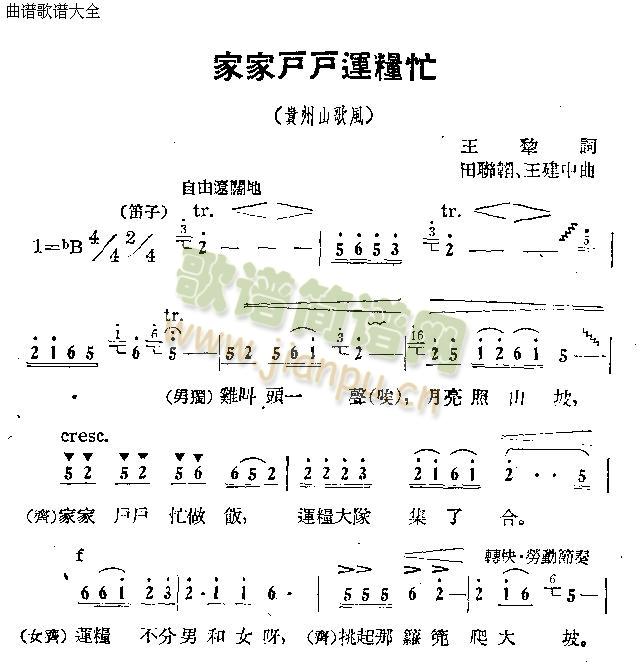 未知 《家家户户运粮忙》简谱