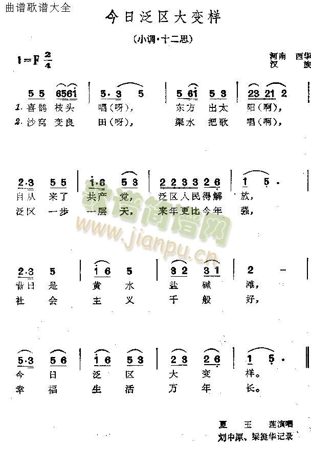 未知 《今日泛区大变样》简谱