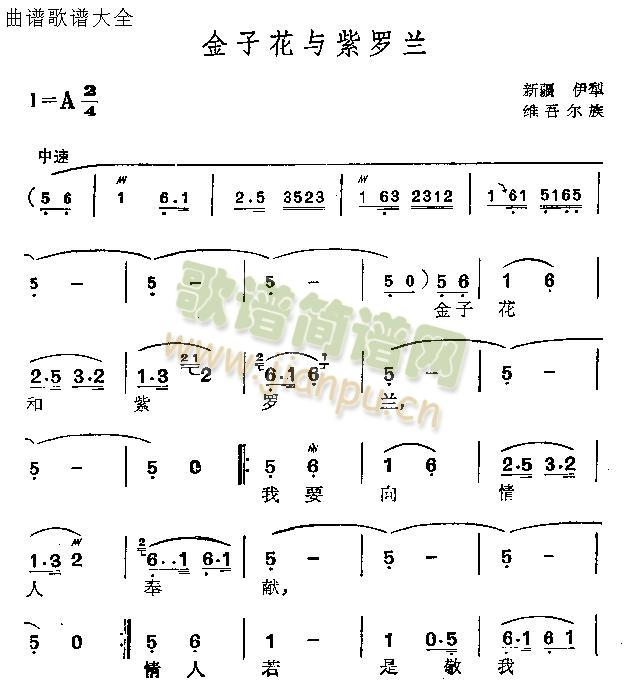 未知 《金子花与紫罗兰》简谱