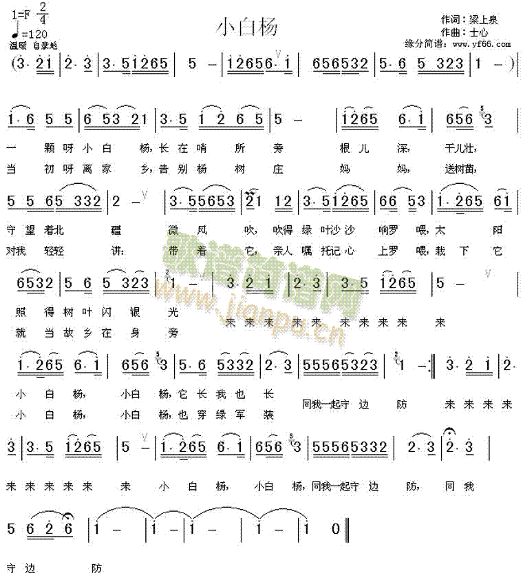 阎维文 《小白杨》简谱