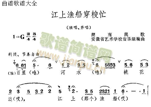 未知 《江上渔船穿梭忙》简谱