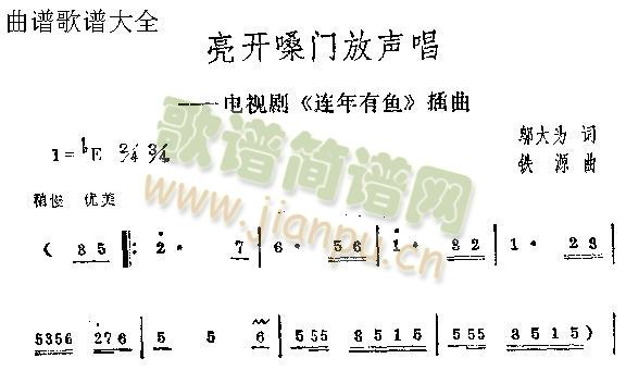 未知 《亮开嗓门放声唱》简谱