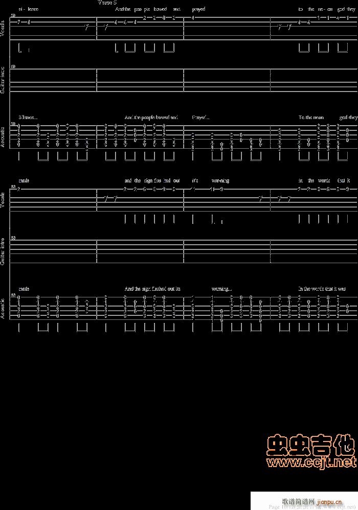 保罗-西蒙Simon & Garfunkel   发布: 2010-7-26 ?? 网评:  (45票) 《寂静之声-The Sounds Of Silence》简谱