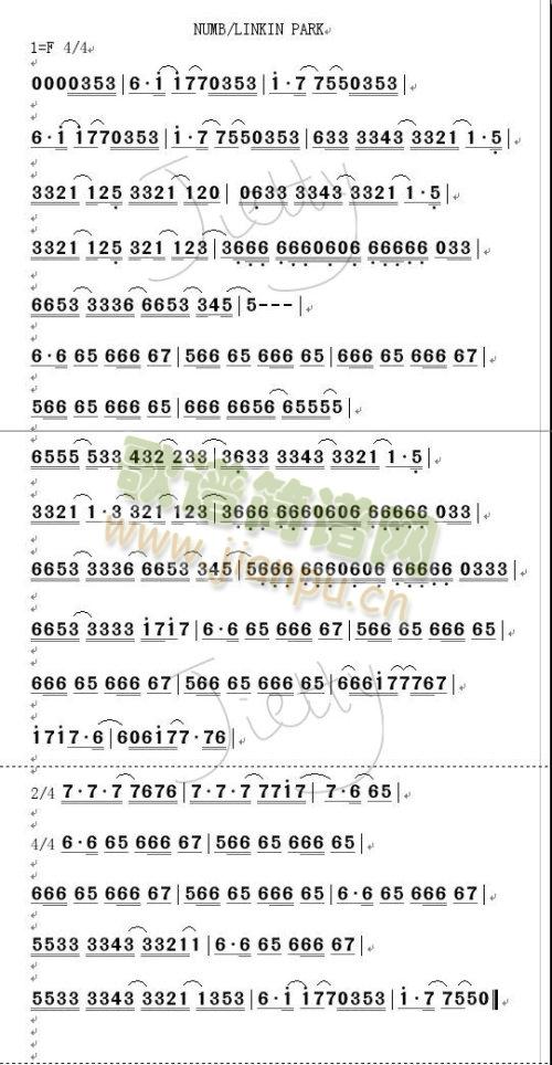 linkinpark 《NUMB》简谱