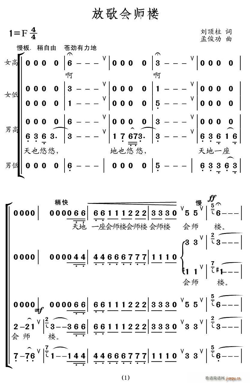 省歌+川歌   刘顶柱 刘顶柱 《放歌会师楼（交响合唱）》简谱