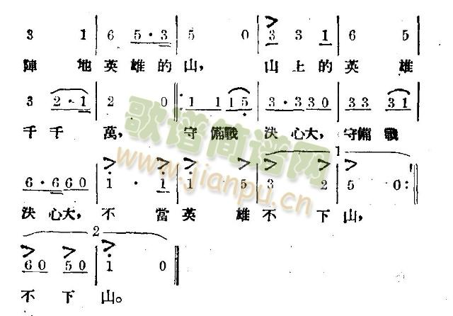 未知 《不当英雄不下山》简谱