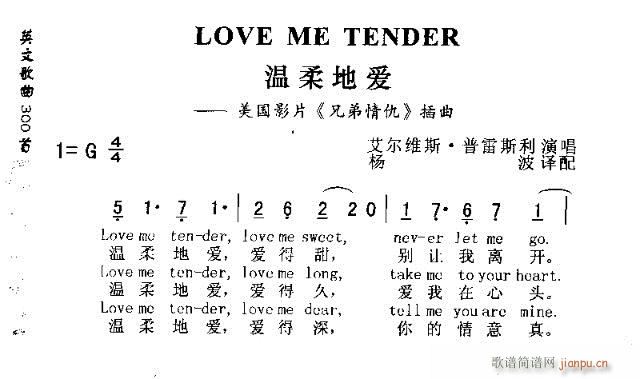 未知 《LOVE ME TENDER（温柔地爱）》简谱