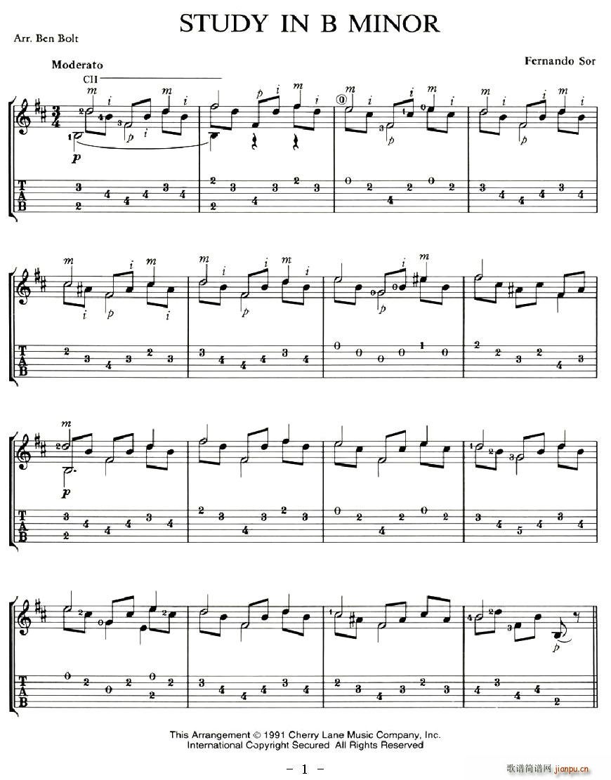 未知 《STUDY IN B MINOR》简谱