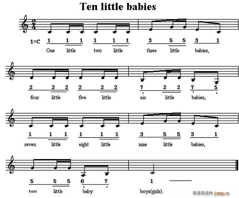 未知 《Ten little babies（十个小童）（英文儿歌）》简谱