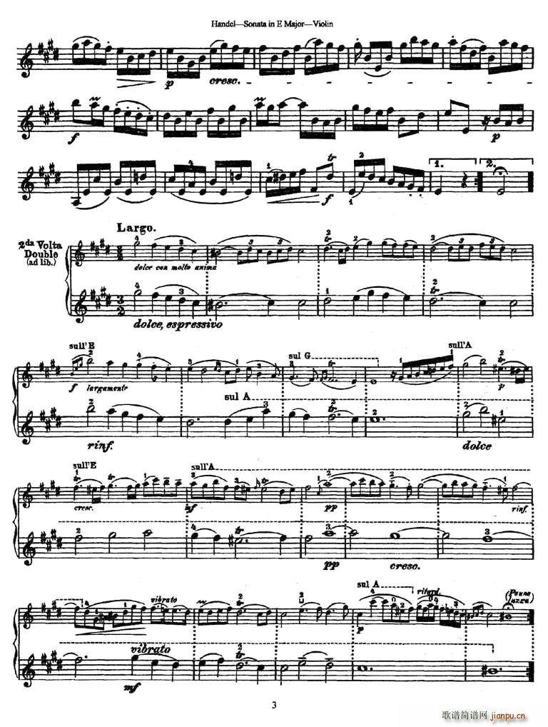 未知 《Sonata in E Major》简谱