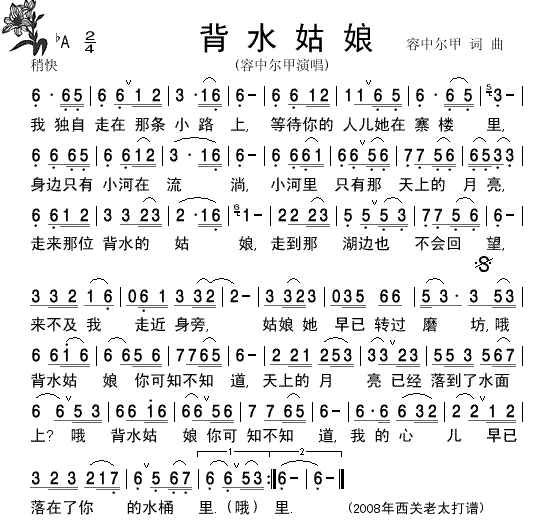 未知 《背水姑娘》简谱