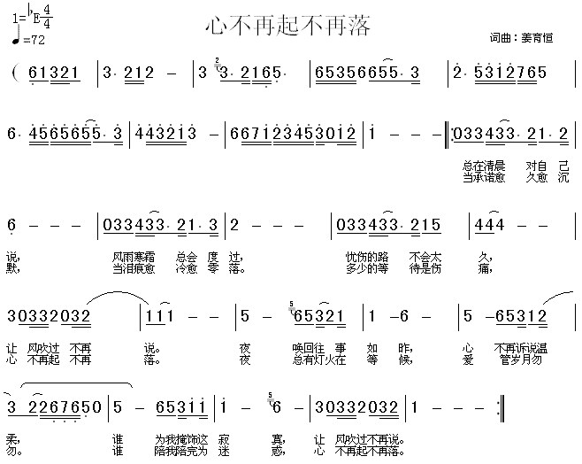 未知 《心不再起不再落》简谱