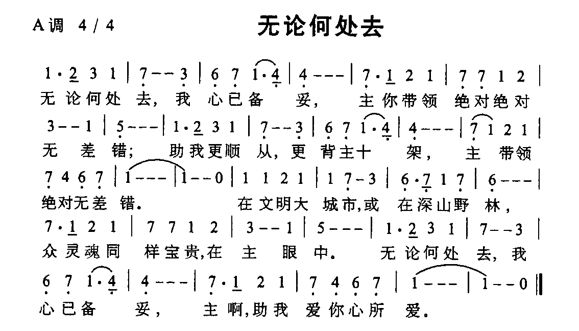 未知 《无论何处去》简谱