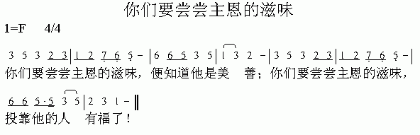 未知 《你们要尝尝主恩的滋味》简谱