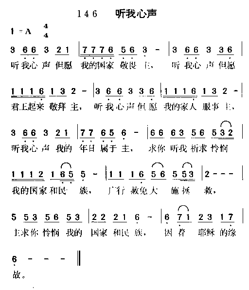 未知 《听我心声》简谱