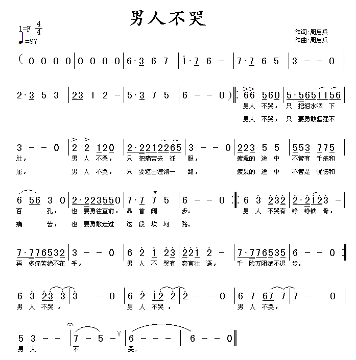 未知 《男人不哭》简谱