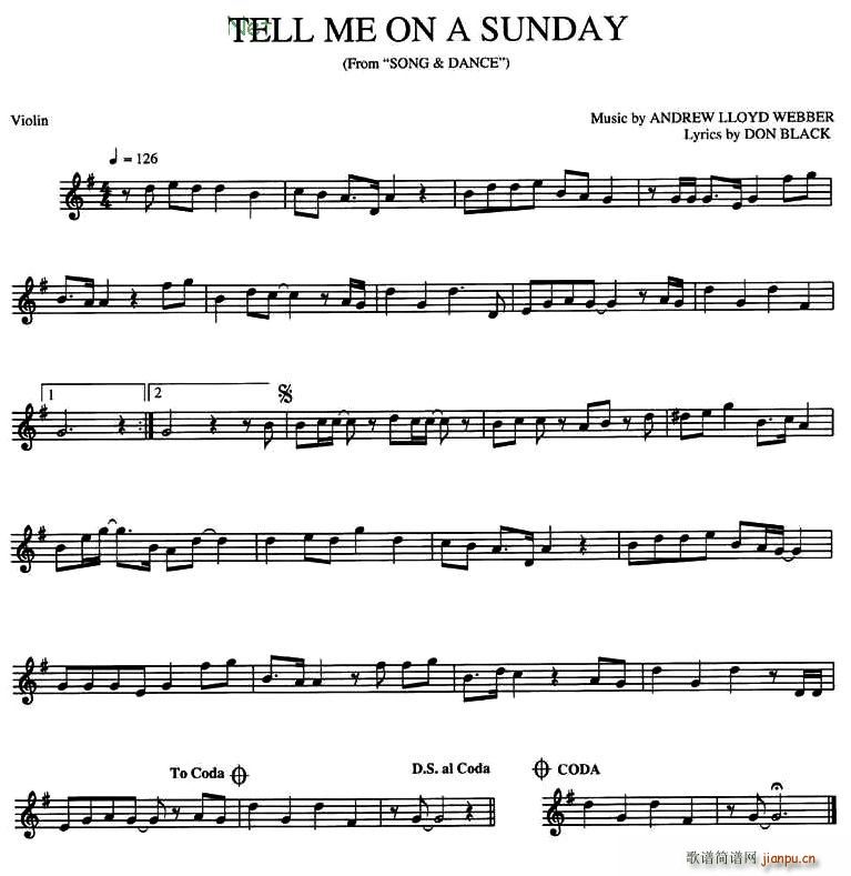 未知 《TELL ME ON A SUNDAY》简谱