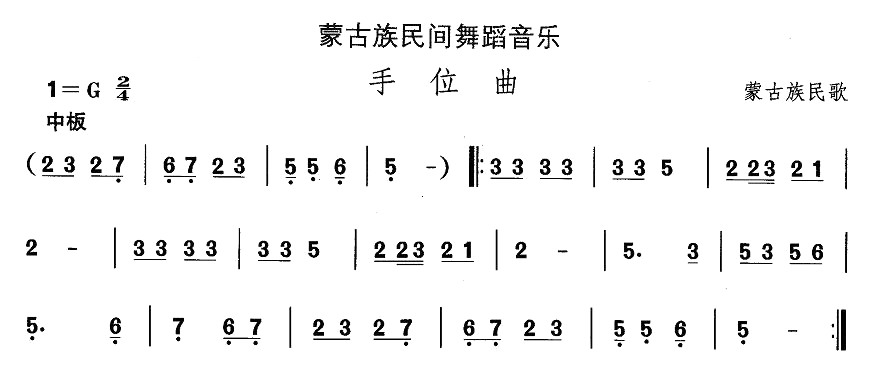 未知 《蒙古族舞蹈：手位曲》简谱