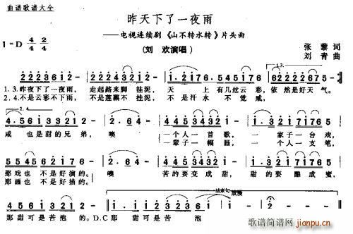 张蒙 《昨夜下了一场雨》简谱