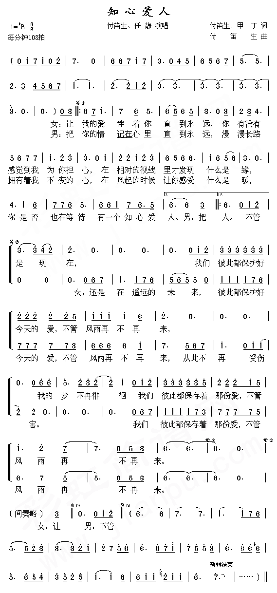 任静、付笛声 《知心爱人》简谱