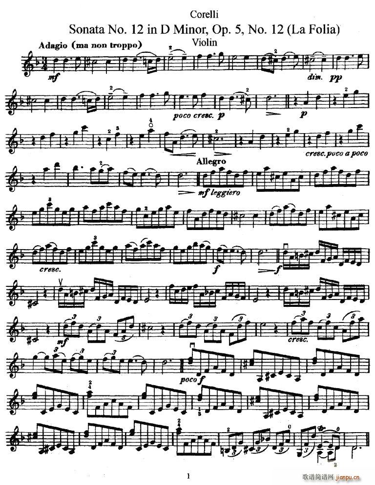 未知 《Sonata No.12 in D Minor》简谱