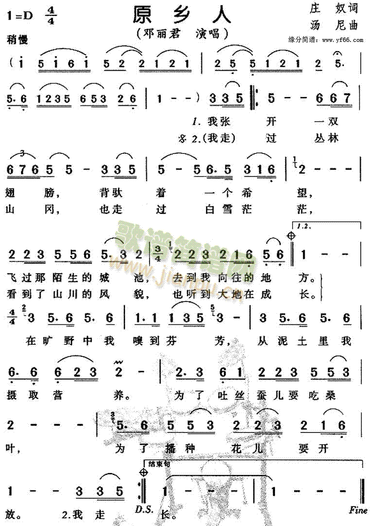 邓丽君 《原乡人》简谱