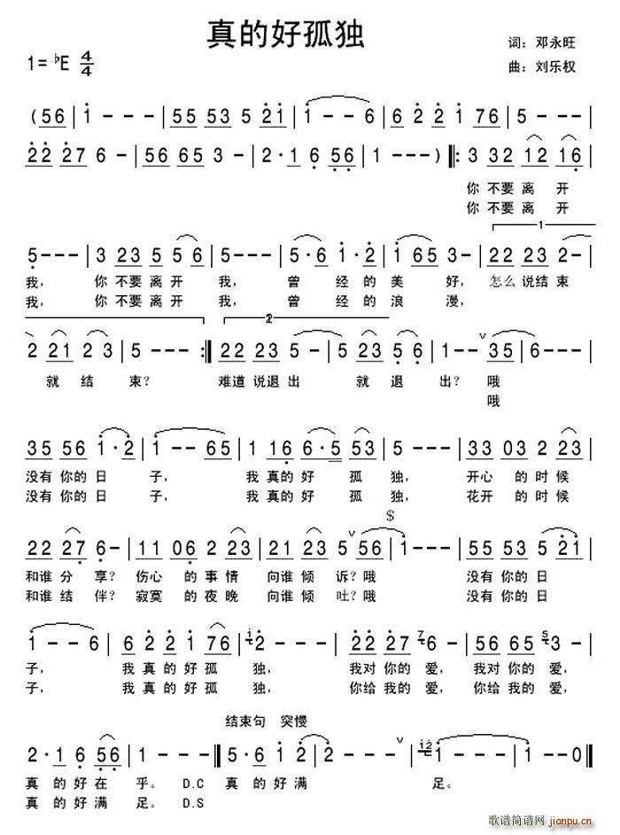 邓永旺 《真的好孤独》简谱
