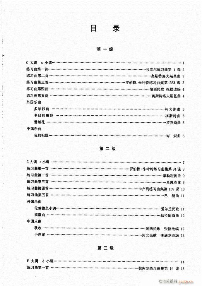 未知 《湖北艺术职业学院社会艺术考级系列教材  萨克斯考级教程目录1-40》简谱