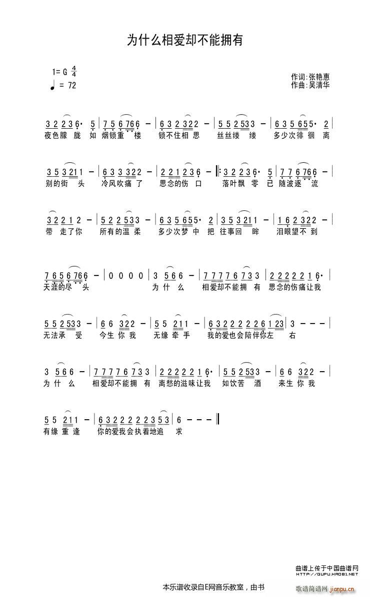 未知 《为什么相爱却不能拥有-王振》简谱