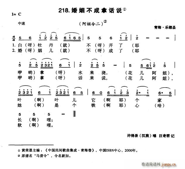 未知 《婚姻不成拿话说》简谱