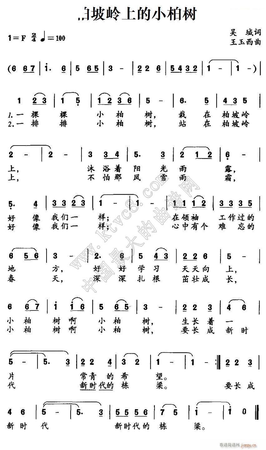 未知 《柏坡岭上的 小柏树》简谱