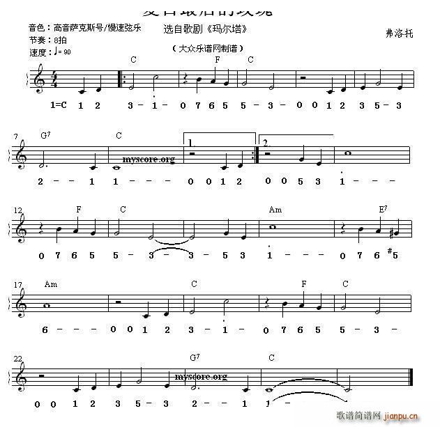 弗洛托 《夏日最后的玫瑰（弗洛托曲）世界名曲双谱式》简谱