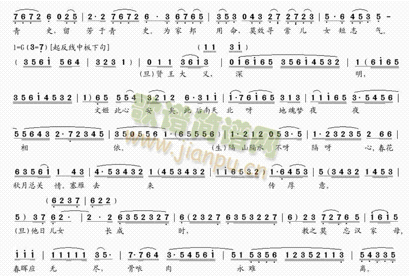 未知 《胡茄情泪别文姬(1)》简谱