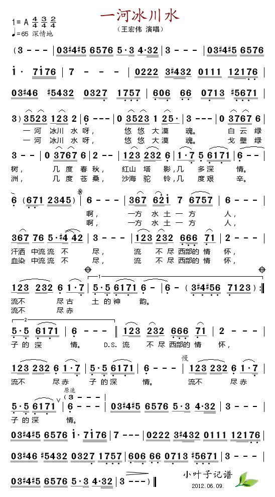 王宏伟 《一河冰川水》简谱