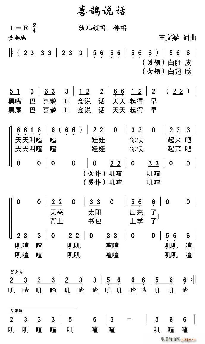 王文梁 《喜鹊说话》简谱