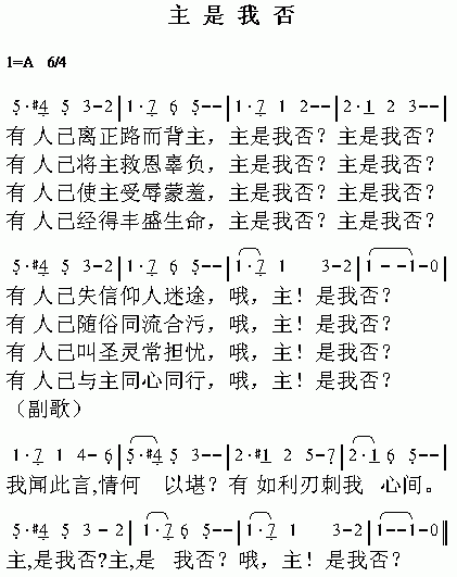 未知 《主是我否》简谱