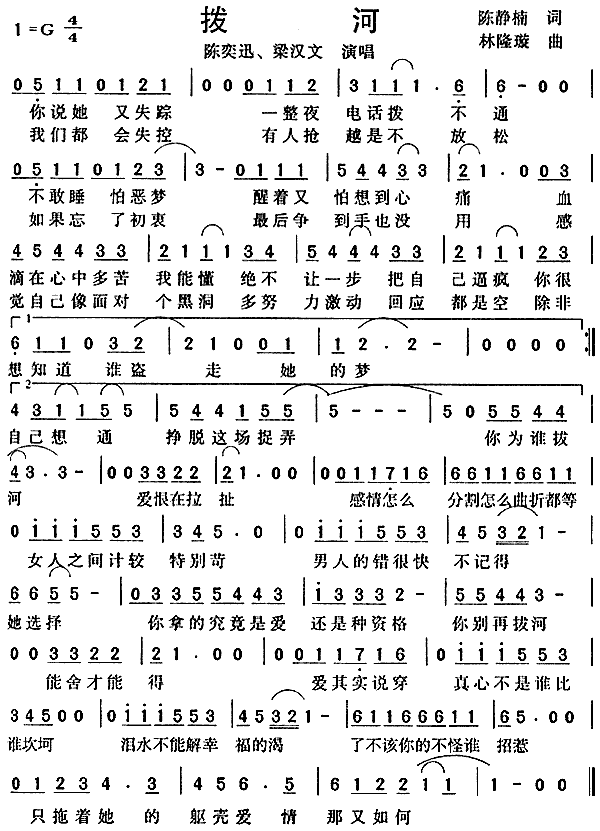 陈奕迅、梁汉文 《拨河》简谱