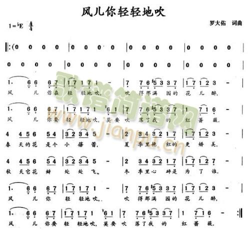 未知 《风儿你轻轻地吹》简谱