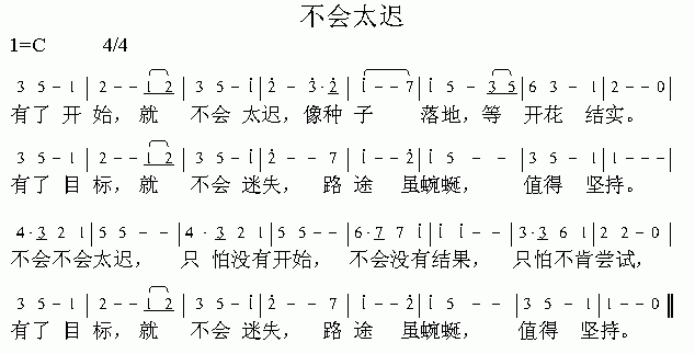 未知 《不会太迟》简谱