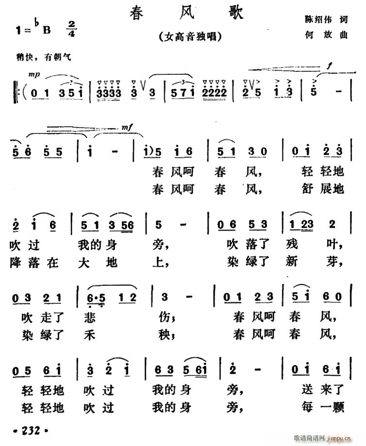 陈绍伟 《春风歌》简谱